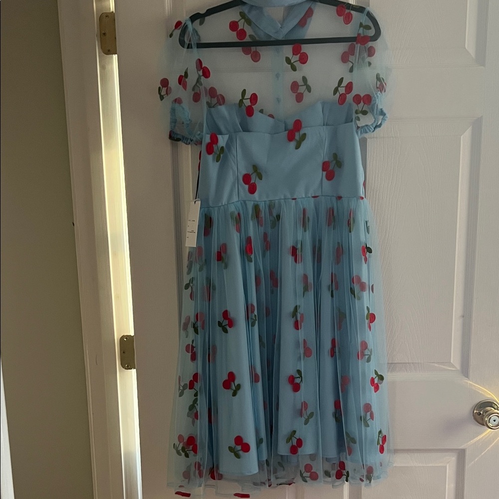 Unique Vintage Blue Dress with Cherry Pattern - Picture 5 of 6